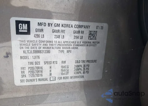 2021 Chevrolet Trax Fwd Lt from USA, damaged, VIN KL7CJLSB8MB313380